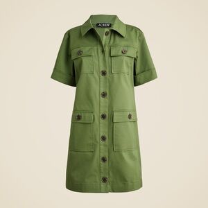 J. Crew Olive Green Button-Front Mini Shirt Dress